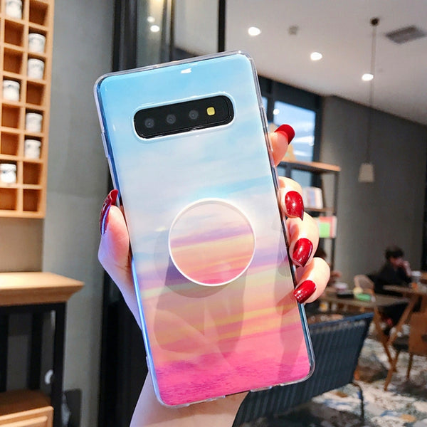 Marble Strip TPU Protection Back Cover Case for Galaxy S10 , with Holder(Grey)