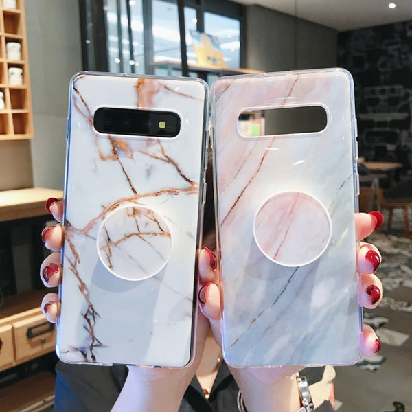 Marble Strip TPU Protection Back Cover Case for Galaxy S10 , with Holder(Grey)