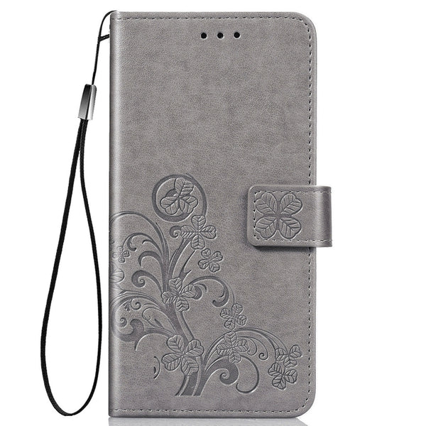 For Samsung Galaxy A21s Four-leaf Clasp Embossed Buckle Mobile Phone Protection Leather Cas...(Gray)