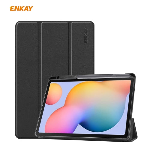 For Samsung Galaxy Tab S6 Lite P610 P615 Tab S6 Lite 2022 P613 P619 ENKAY Leather Smart Ta...(Black)