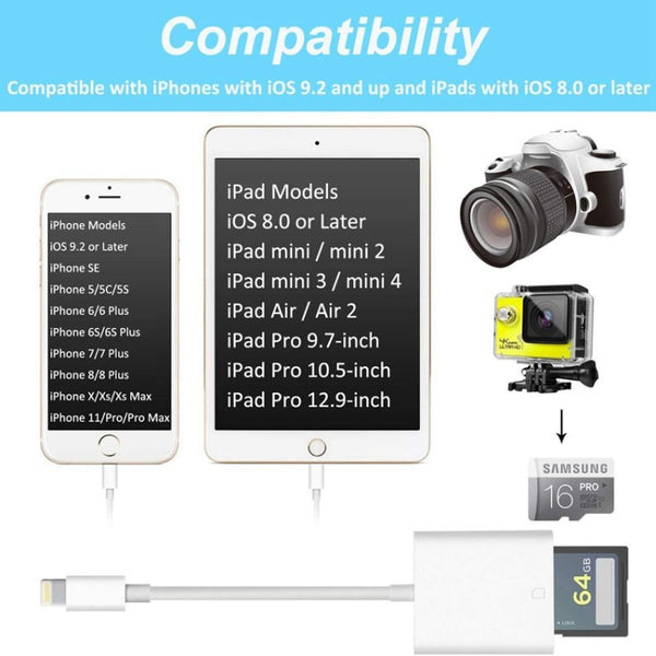 ZS-KL21810 8 Pin to SD Card Camera Card Reader Adapter, Compatible with IOS 14 and Previous Versi...