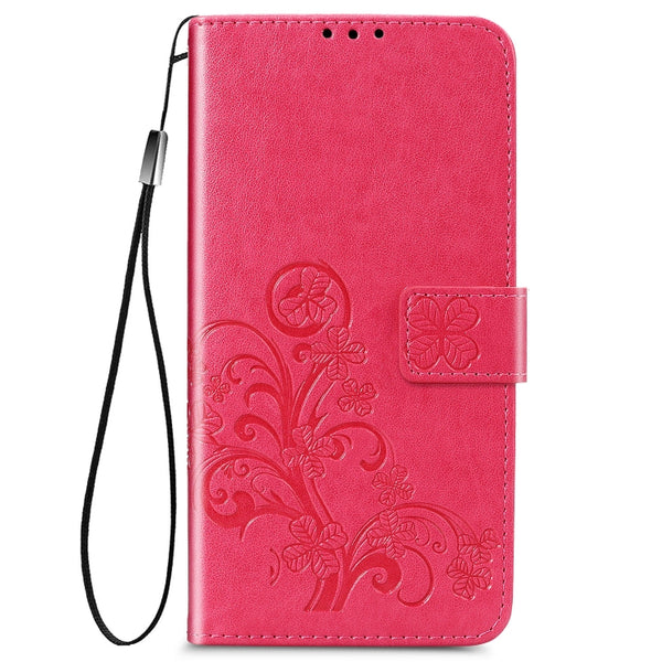 For iPhone 12 12 Pro Four-leaf Clasp Embossed Buckle Mobile Phone Protection Leather Cas...(Magenta)
