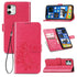 For iPhone 12 12 Pro Four-leaf Clasp Embossed Buckle Mobile Phone Protection Leather Cas...(Magenta)