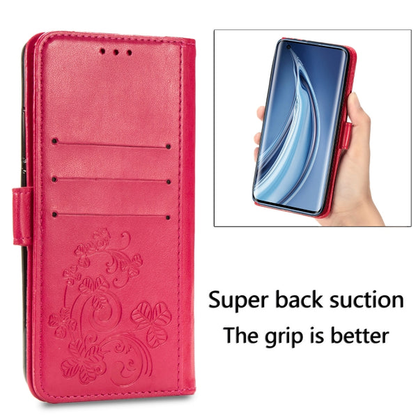For iPhone 12 12 Pro Four-leaf Clasp Embossed Buckle Mobile Phone Protection Leather C...(Rose Gold)