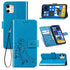 For iPhone 12 12 Pro Four-leaf Clasp Embossed Buckle Mobile Phone Protection Leather Case w...(Blue)