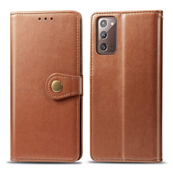 For Samsung Galaxy Note 20 Ultra Retro Solid Color Leather Buckle Phone Case with Lanyard ...(Brown)