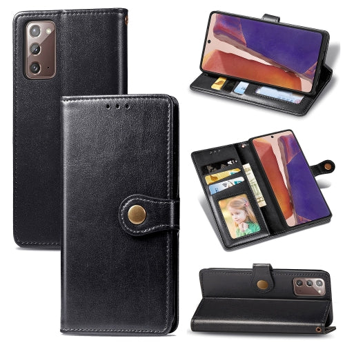 For Samsung Galaxy Note 20 Ultra Retro Solid Color Leather Buckle Phone Case with Lanyard ...(Black)