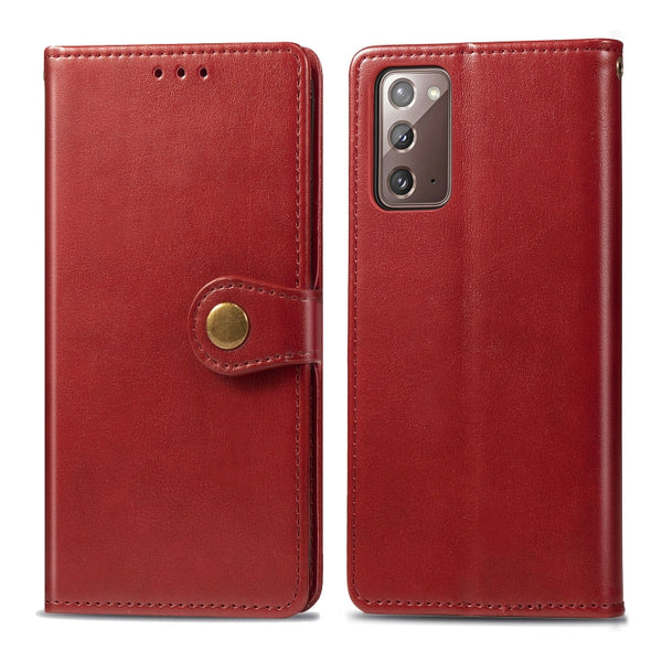 For Samsung Galaxy Note 20 Ultra Retro Solid Color Leather Buckle Phone Case with Lanyard & ...(Red)