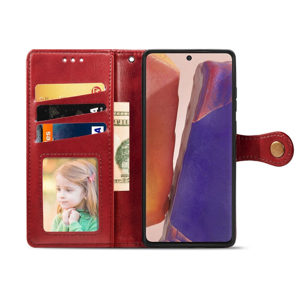For Samsung Galaxy Note 20 Ultra Retro Solid Color Leather Buckle Phone Case with Lanyard & ...(Red)