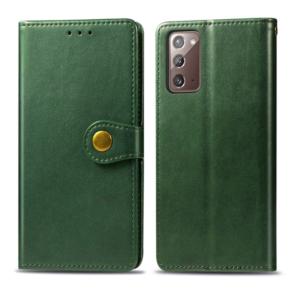 For Samsung Galaxy Note 20 Ultra Retro Solid Color Leather Buckle Phone Case with Lanyard ...(Green)