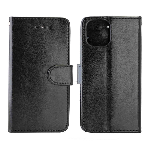 For iPhone 12 mini Crazy Horse Texture Leather Horizontal Flip Protective Case with Holder...(Black)