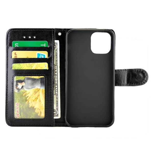 For iPhone 12 mini Crazy Horse Texture Leather Horizontal Flip Protective Case with Holder...(Black)