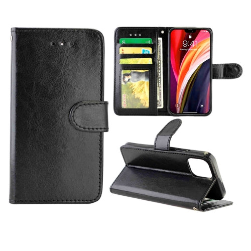 For iPhone 12 mini Crazy Horse Texture Leather Horizontal Flip Protective Case with Holder...(Black)