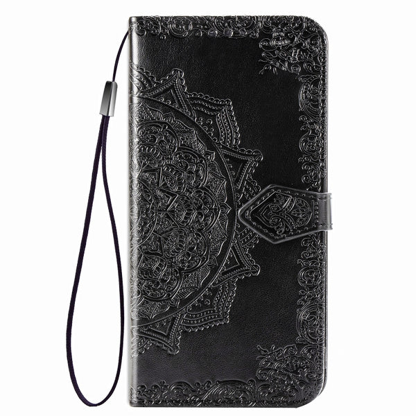 For Galaxy S20 FE S20 Lite Mandala Flower Embossed Horizontal Flip Leather Case with Brack...(Black)