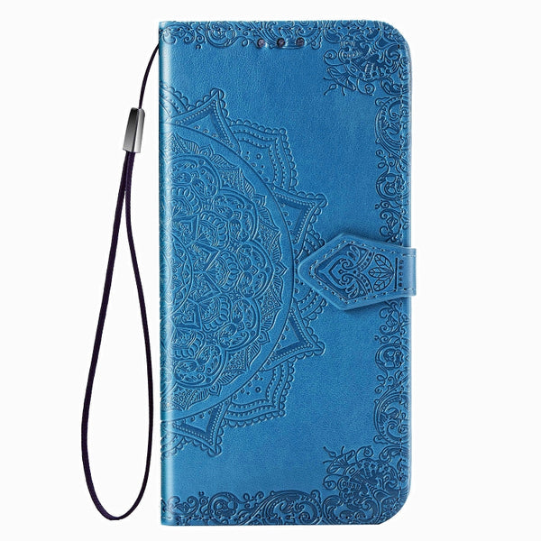 For Galaxy S20 FE S20 Lite Mandala Flower Embossed Horizontal Flip Leather Case with Bracke...(Blue)