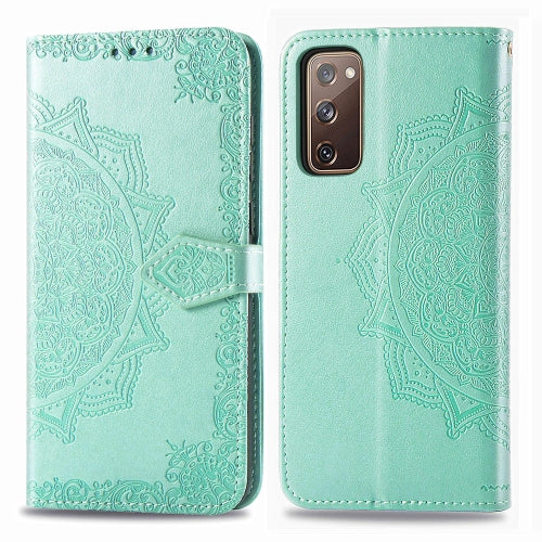 For Galaxy S20 FE S20 Lite Mandala Flower Embossed Horizontal Flip Leather Case with Brack...(Green)