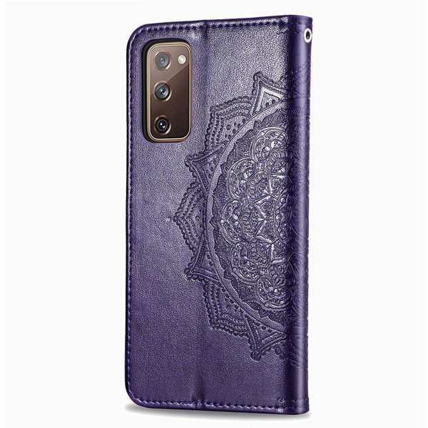 For Galaxy S20 FE S20 Lite Mandala Flower Embossed Horizontal Flip Leather Case with Brac...(Purple)