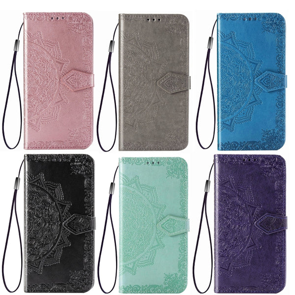 For Galaxy S20 FE S20 Lite Mandala Flower Embossed Horizontal Flip Leather Case with Bracke...(Gray)