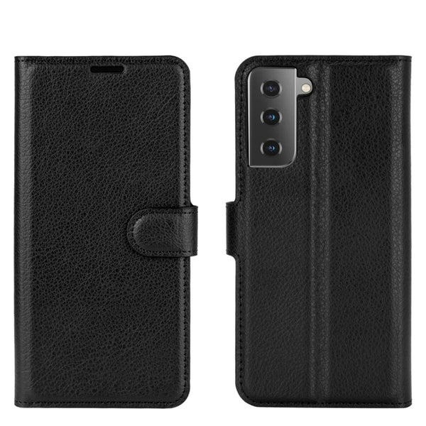 For Samsung Galaxy S21 5G Litchi Texture Horizontal Flip Protective Case with Holder & Car...(Black)