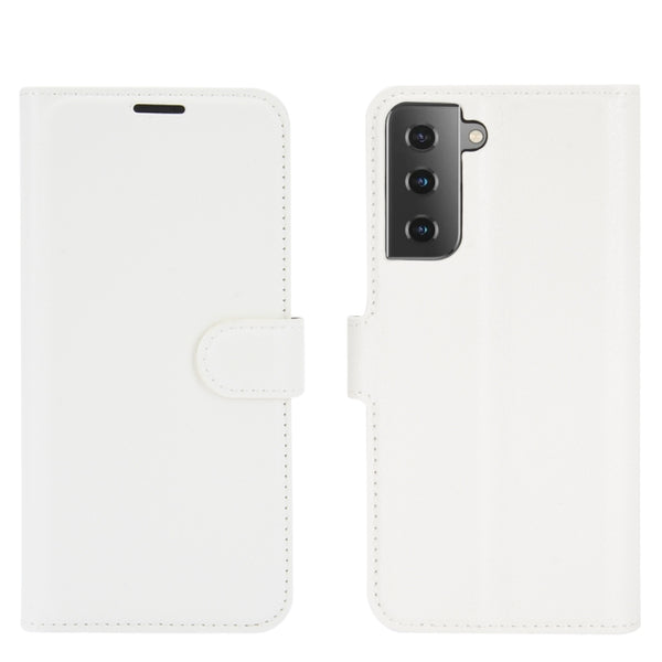 For Samsung Galaxy S21 5G Litchi Texture Horizontal Flip Protective Case with Holder & Car...(White)