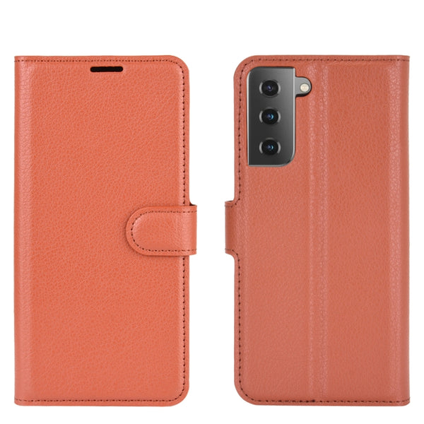 For Samsung Galaxy S21 5G Litchi Texture Horizontal Flip Protective Case with Holder & Car...(Brown)