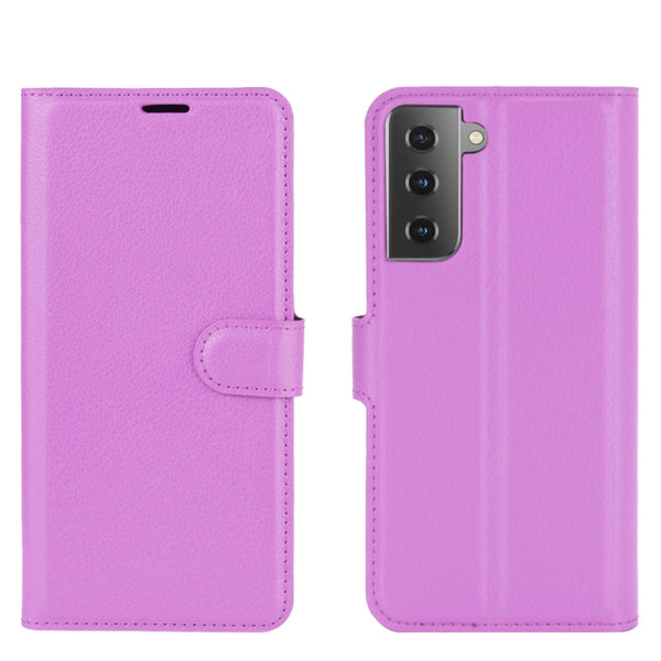 For Samsung Galaxy S21 5G Litchi Texture Horizontal Flip Protective Case with Holder & Ca...(Purple)