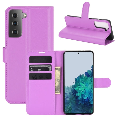 For Samsung Galaxy S21 5G Litchi Texture Horizontal Flip Protective Case with Holder & Ca...(Purple)