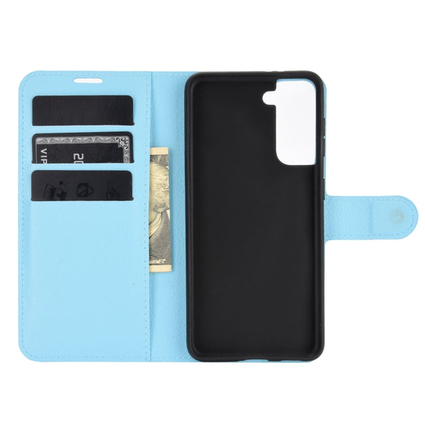 For Samsung Galaxy S21 5G Litchi Texture Horizontal Flip Protective Case with Holder & Card...(Blue)