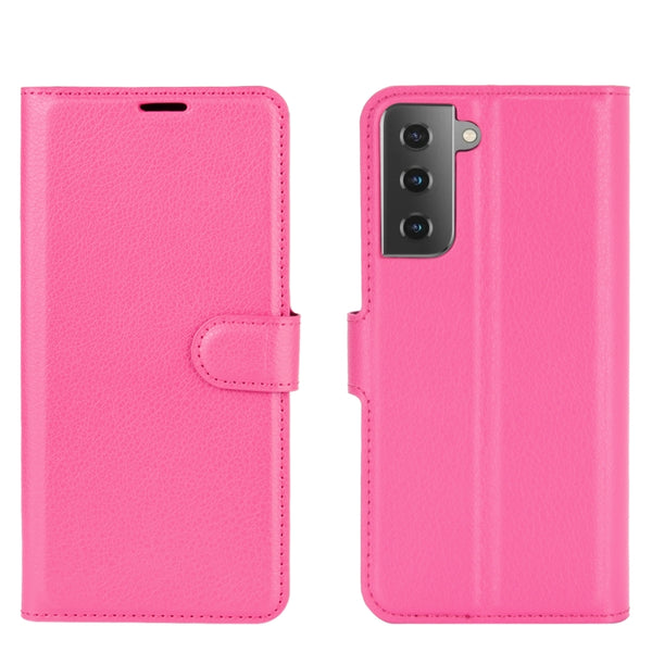 For Samsung Galaxy S21 5G Litchi Texture Horizontal Flip Protective Case with Holder & ...(Rose red)