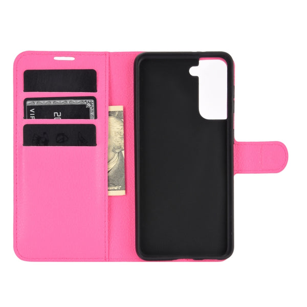 For Samsung Galaxy S21 5G Litchi Texture Horizontal Flip Protective Case with Holder & ...(Rose red)