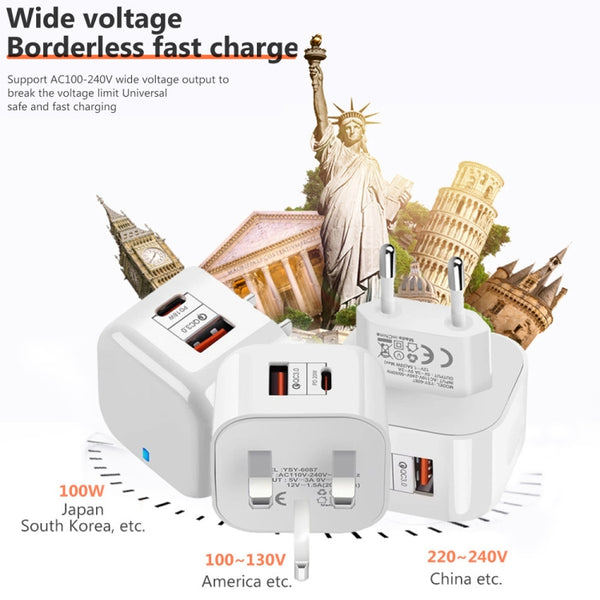 YSY | 6087PD 20W PD3.0 QC3.0 Dual Fast Charge Travel Charger