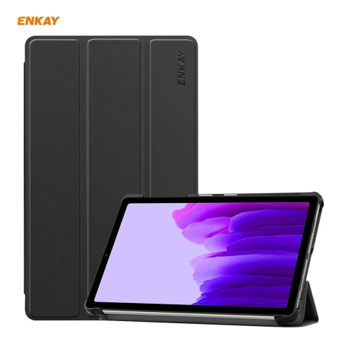 ENKAY PU Leather Plastic Case with Three-folding Holder for Samsung Galaxy Tab A7 Lite T22...(Black)