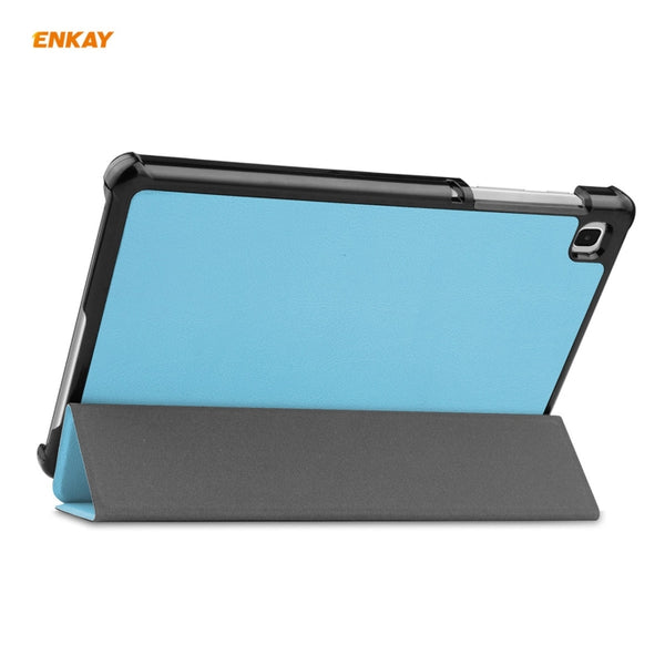 ENKAY PU Leather Plastic Case with Three-folding Holder for Samsung Galaxy Tab A7 Lit...(Light Blue)