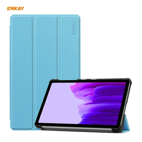 ENKAY PU Leather Plastic Case with Three-folding Holder for Samsung Galaxy Tab A7 Lit...(Light Blue)