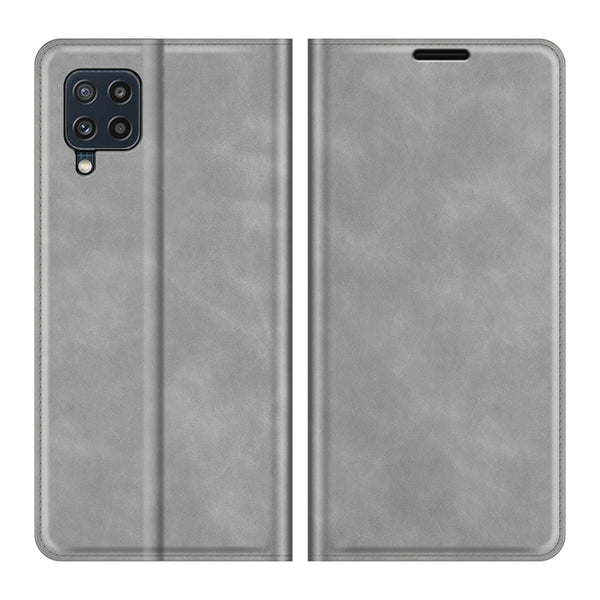 For Samsung Galaxy M32 Retro-skin Business Magnetic Suction Leather Case with Holder & Card...(Grey)