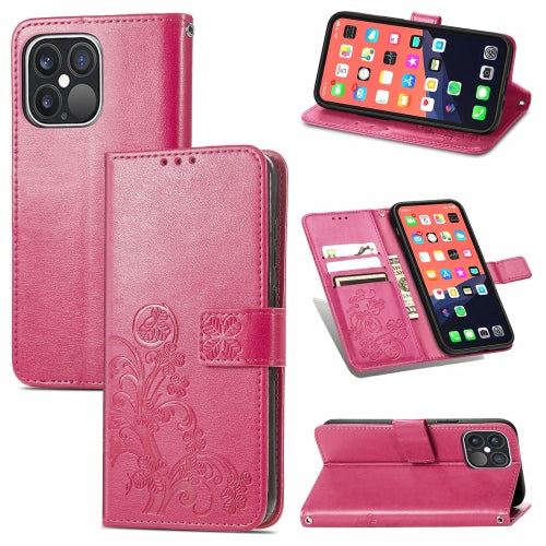 For iPhone 13 Pro Four-leaf Clover Clasp Embossed Buckle Mobile Phone Protection Leather...(Magenta)