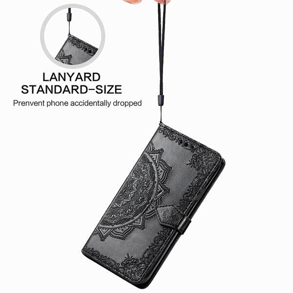 For Samsung Galaxy Z Fold3 Mandala Flower Embossed Horizontal Flip Leather Case with Holde...(Black)