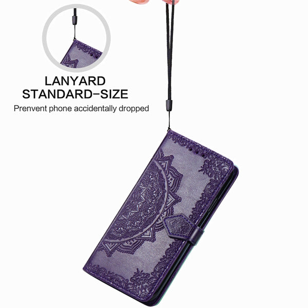 For Samsung Galaxy Z Fold3 Mandala Flower Embossed Horizontal Flip Leather Case with Hold...(Purple)