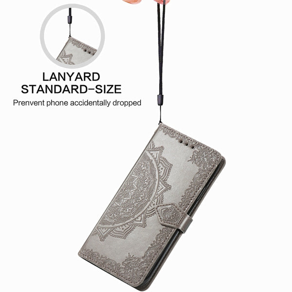 For Samsung Galaxy Z Fold3 Mandala Flower Embossed Horizontal Flip Leather Case with Holder...(Grey)