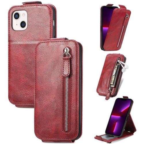 For iPhone 14 Zipper Wallet Vertical Flip Leather Phone Case(Red)