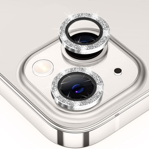 For iPhone 13 ENKAY Glitter Rear Lens Aluminium Alloy Tempered Glass Film(Silver)