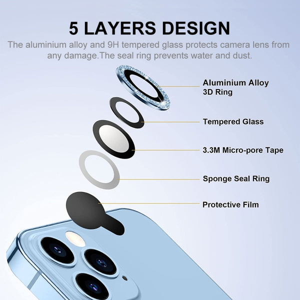 For iPhone 13 Pro 13 Pro Max ENKAY Glitter Rear Lens Aluminium Alloy Tempered Glass ...(Sierra Blue)