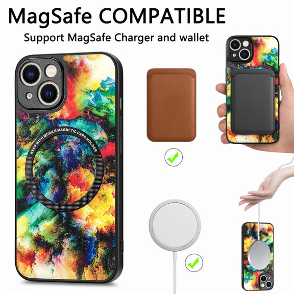 For iPhone 14 Colored Drawing Leather Back Cover Magsafe Phone Case(Magic Space)