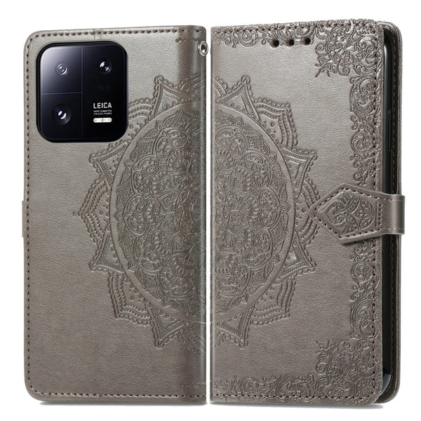 For Xiaomi 13 Pro Mandala Flower Embossed Leather Phone Case(Gray)