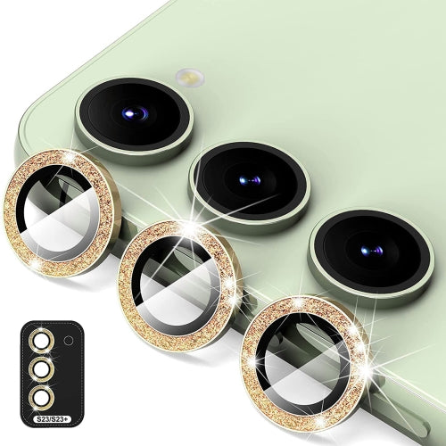 For Samsung Galaxy S23 5G S23 5G ENKAY 9H Rear Camera Lens Glitter Aluminium Alloy Ring Tem...(Gold)