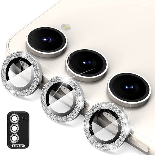 For Samsung Galaxy S23 5G S23 5G ENKAY 9H Rear Camera Lens Glitter Aluminium Alloy Ring T...(Silver)