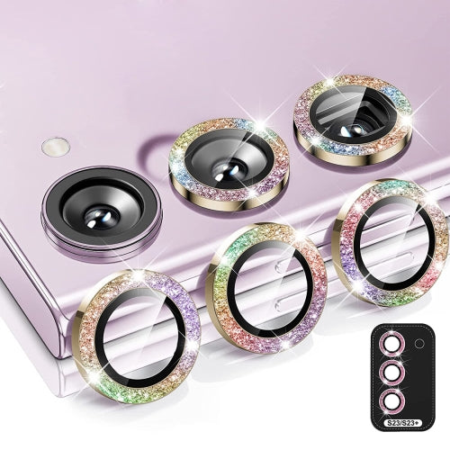 For Samsung Galaxy S23 5G S23 5G ENKAY 9H Rear Camera Lens Glitter Aluminium Alloy Ring...(Colorful)
