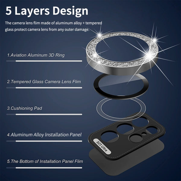 For Samsung Galaxy S23 Ultra 5G ENKAY 9H Rear Camera Lens Glitter Aluminium Alloy Ring Te...(Silver)