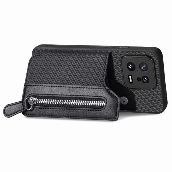 For Xiaomi 13 Carbon Fiber Flip Zipper Wallet Phone Case(Black)