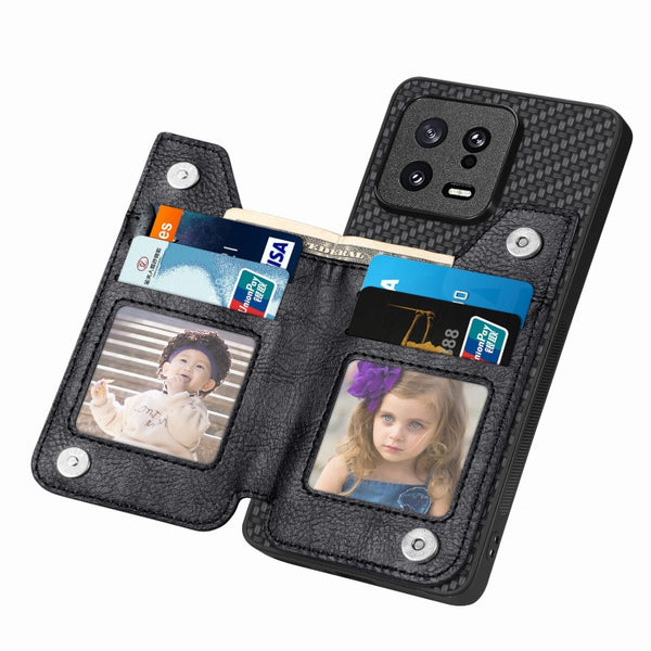 For Xiaomi 13 Carbon Fiber Flip Zipper Wallet Phone Case(Black)